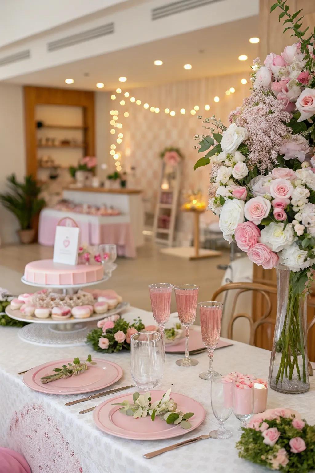 Botanical decorations add refinement and appeal.