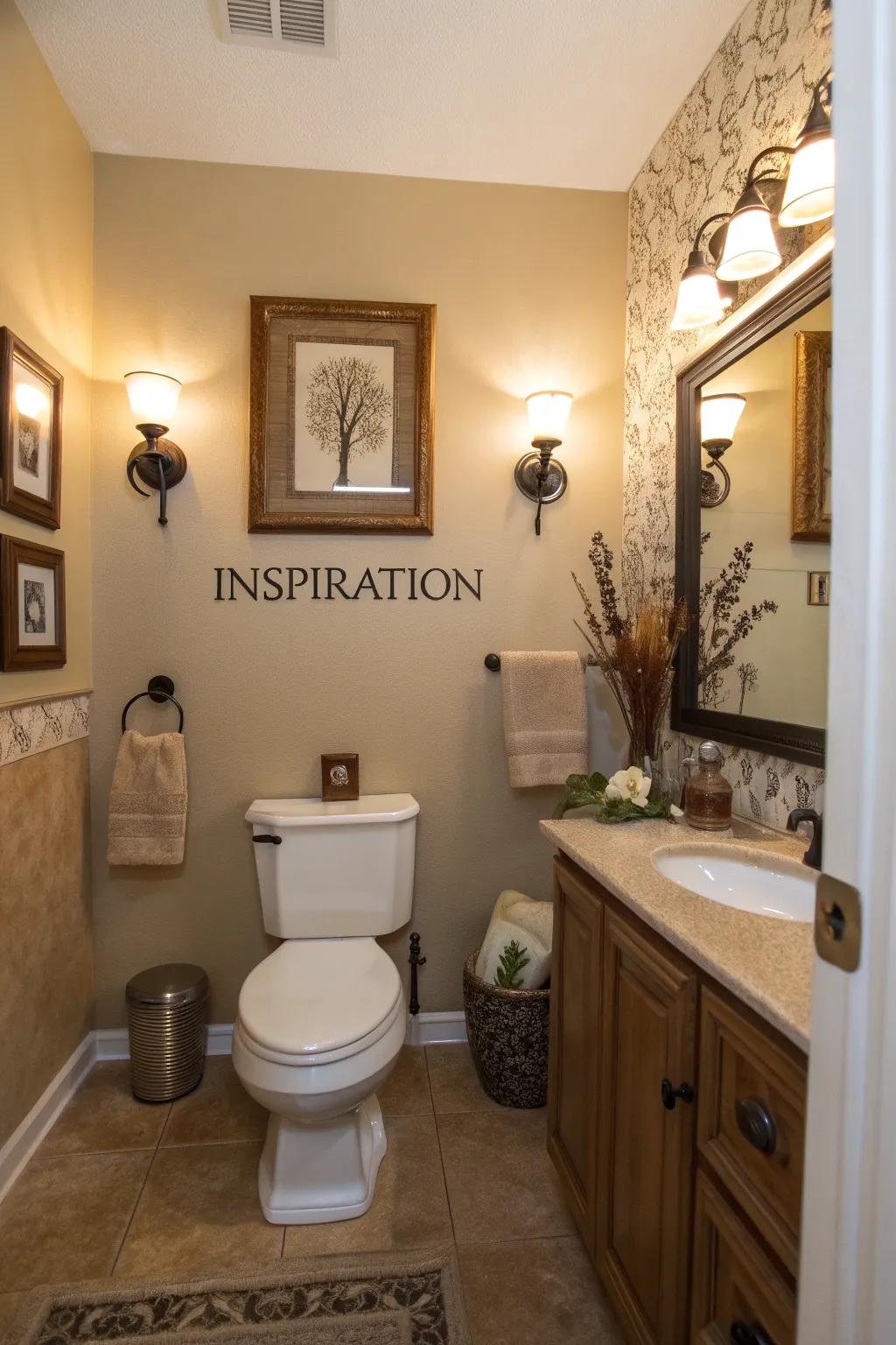 Thematic decor adding a customized element to the bathroom.