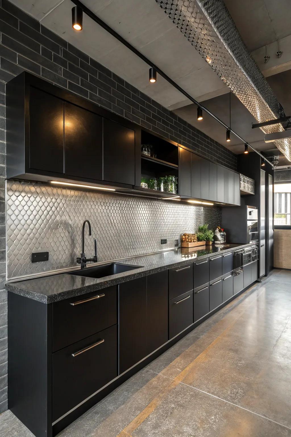 Stainless steel backsplashes add a modern and industrial touch.