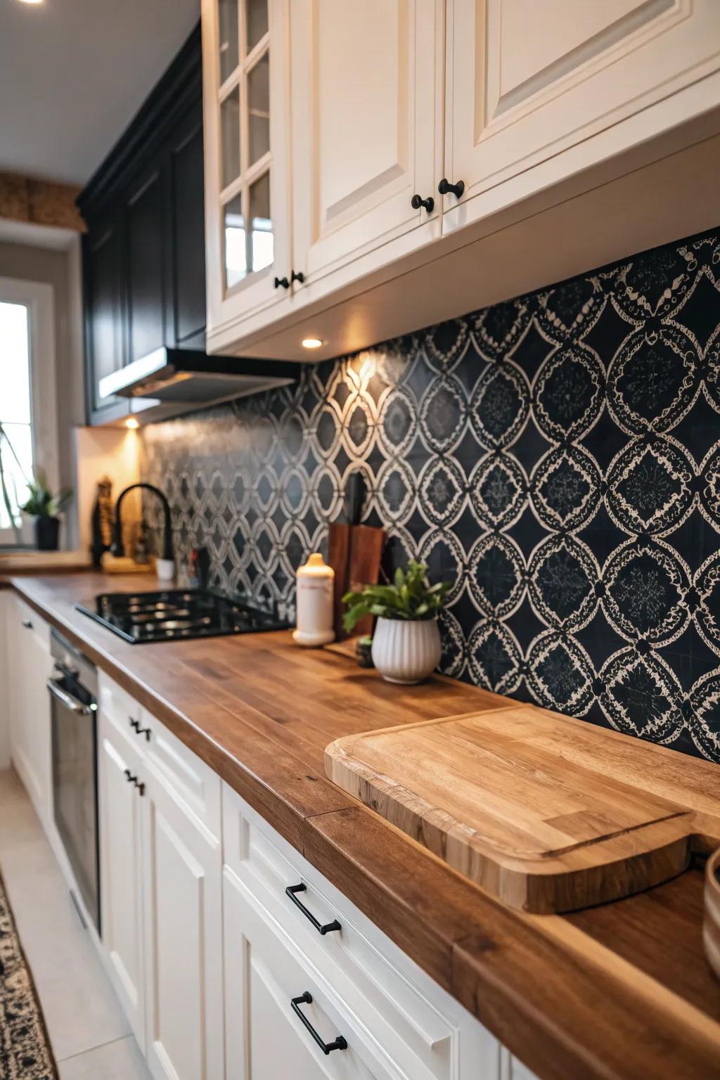Create a bold declaration using a high-divergence backsplash.
