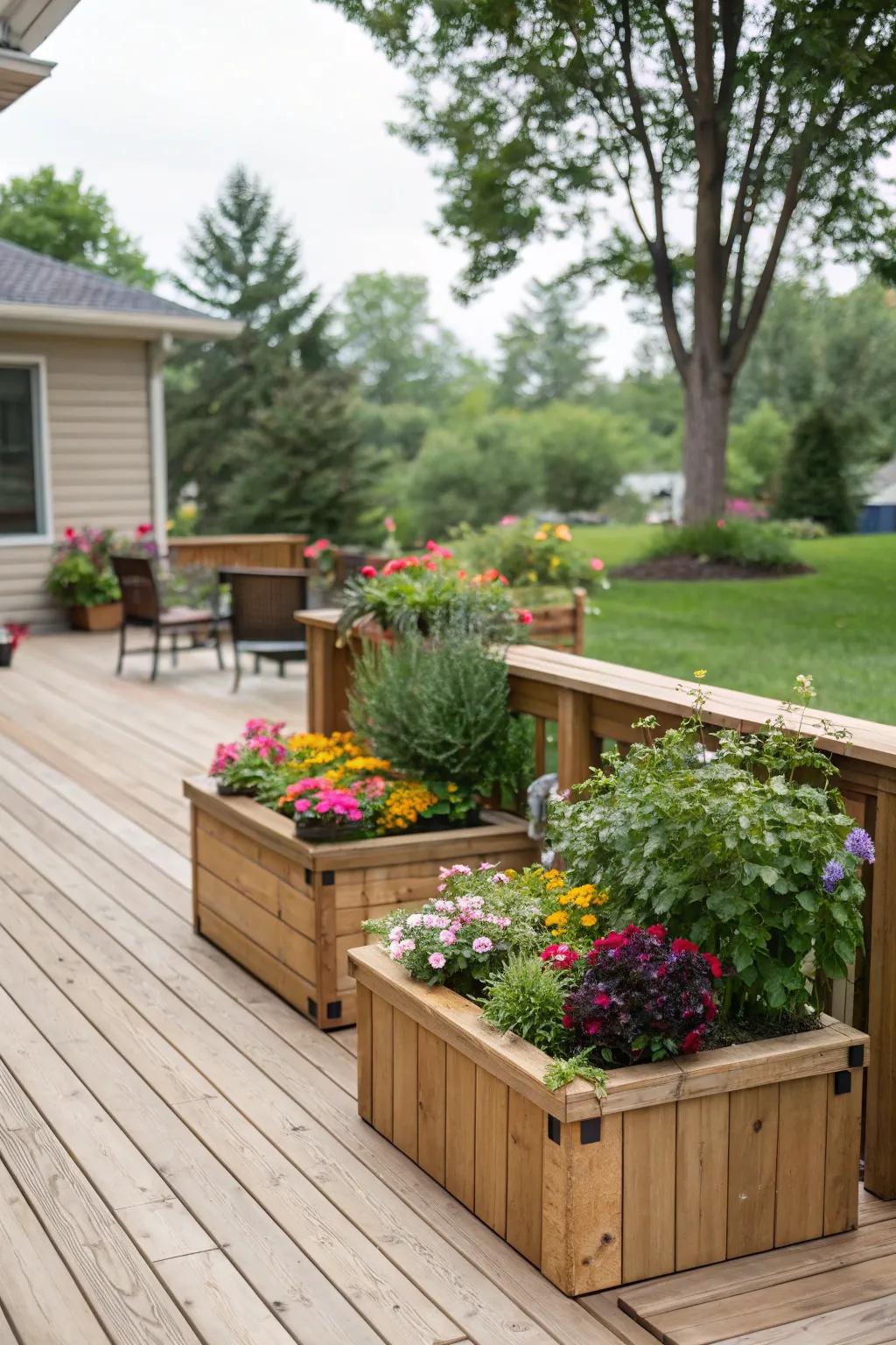 In-built garden boxes can introduce lively color to your deck.