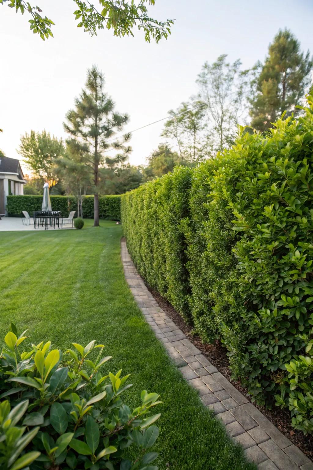 A living fence of shrubs adds natural beauty and privacy.