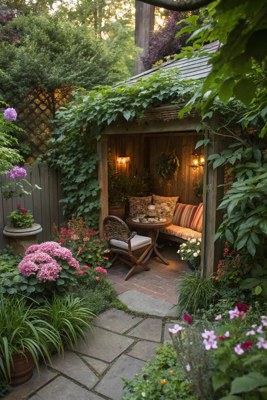 A garden corner offers seclusion and peace.