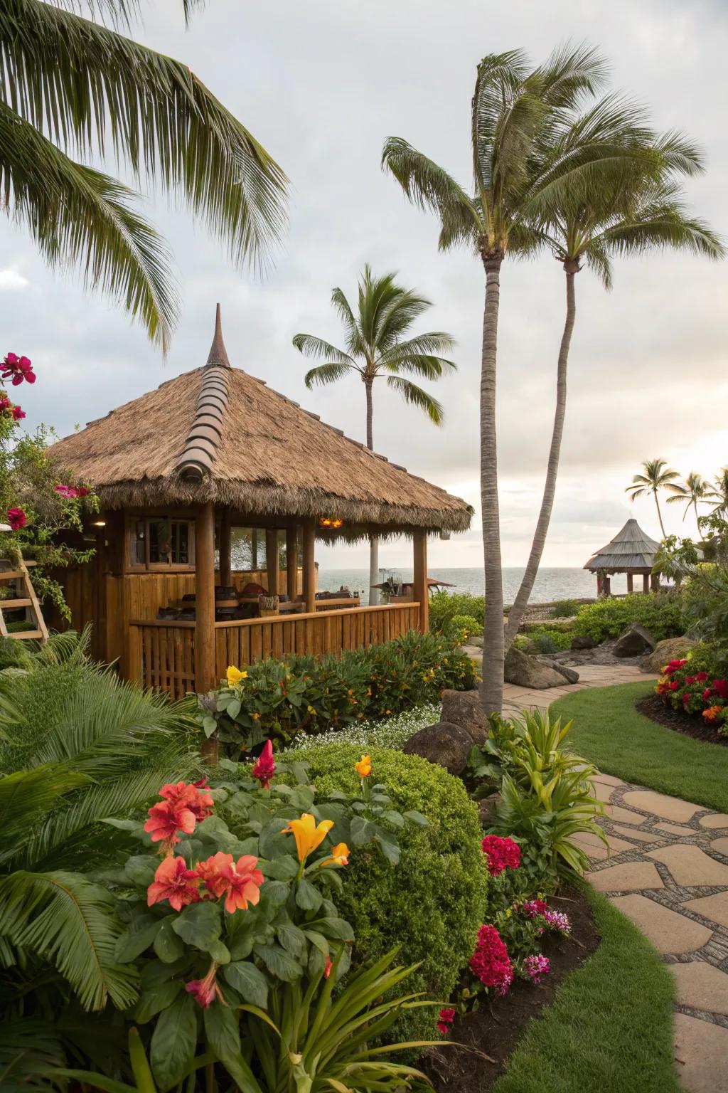 Lush tropical landscaping enhances the paradise vibe of your backyard.