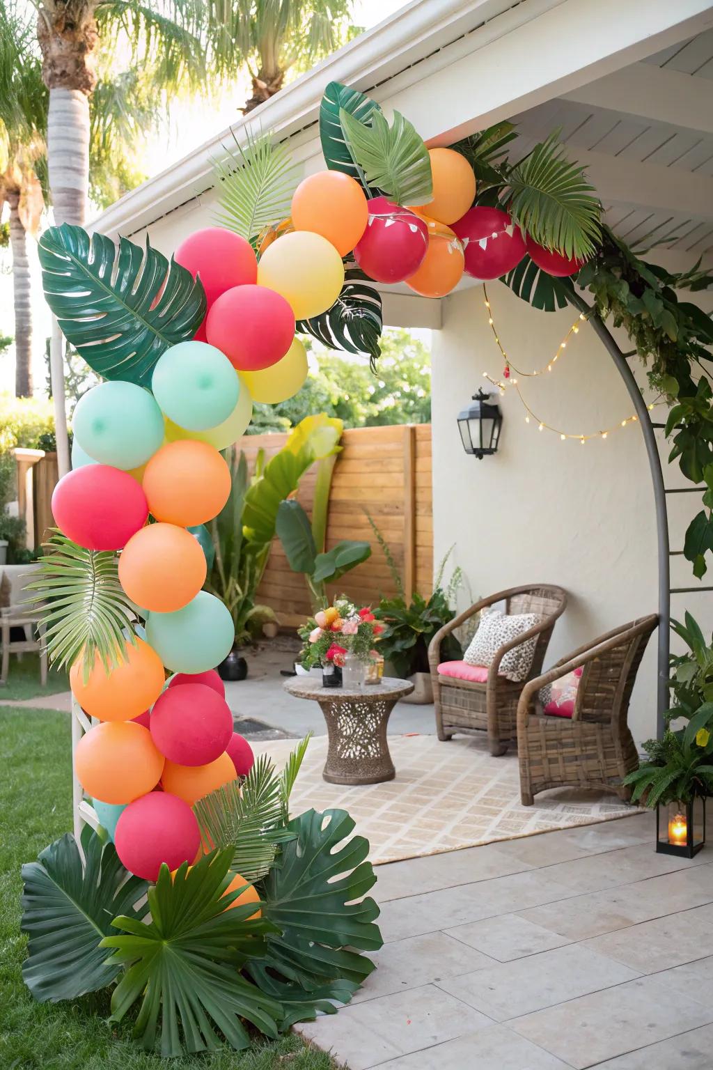 Vibrant colors and tropic leaves make a fun, island vibe.