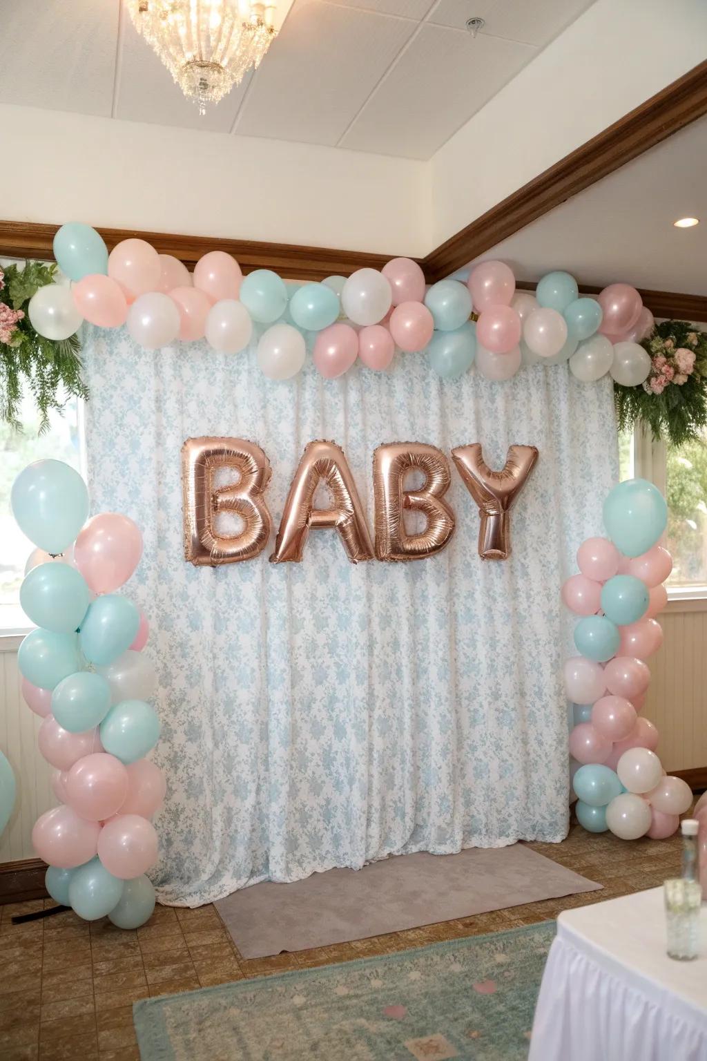 Customized balloon characters spell out a special message for the event.