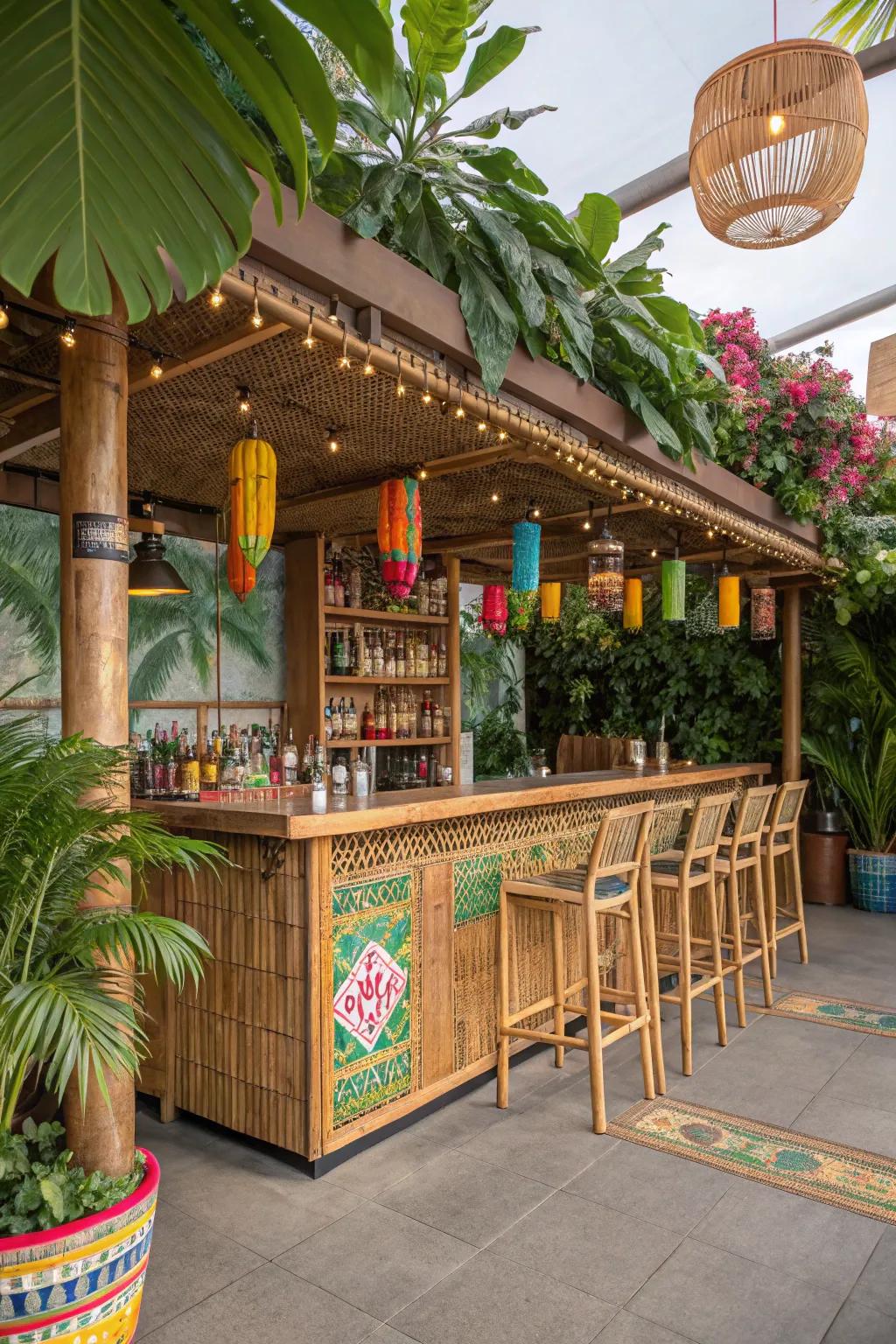 A shore bar arrangement delivers island sensations to your dwelling.