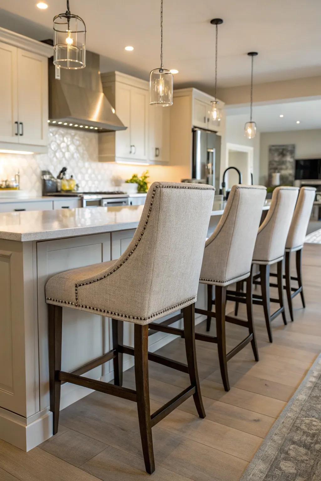 Neutral bar stools for a soothing, blended kitchen decor.