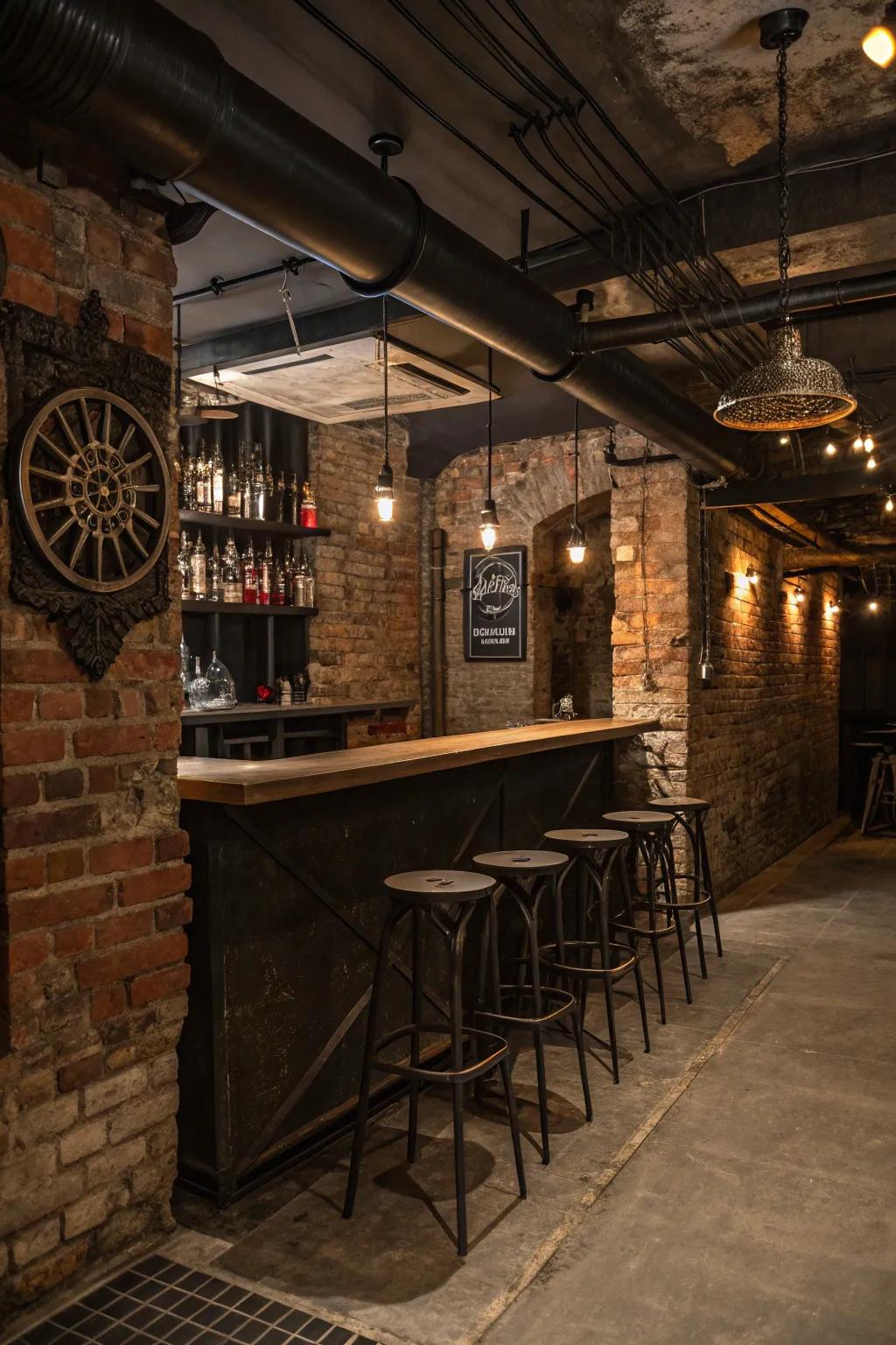 Metallic details create an edgy, industrial look.