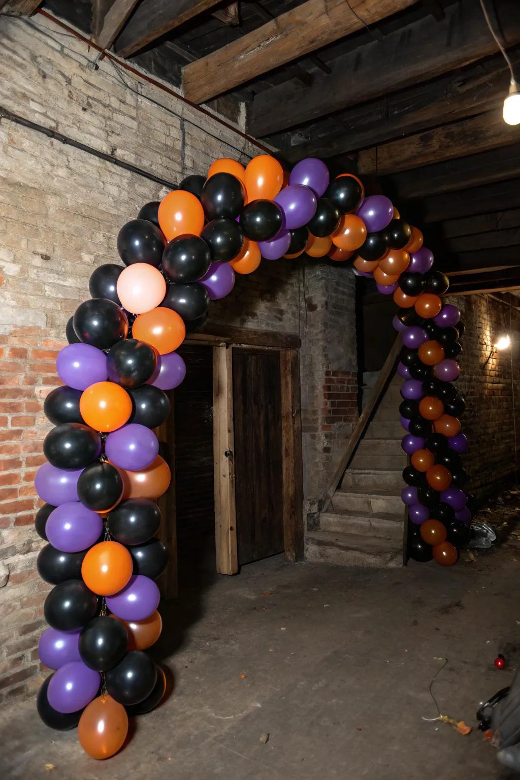 Balloon arches can brighten up any spooky setting.