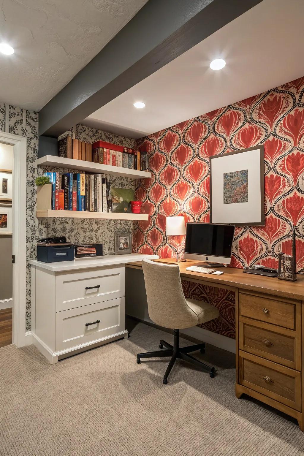A feature wall gives your office depth and character.