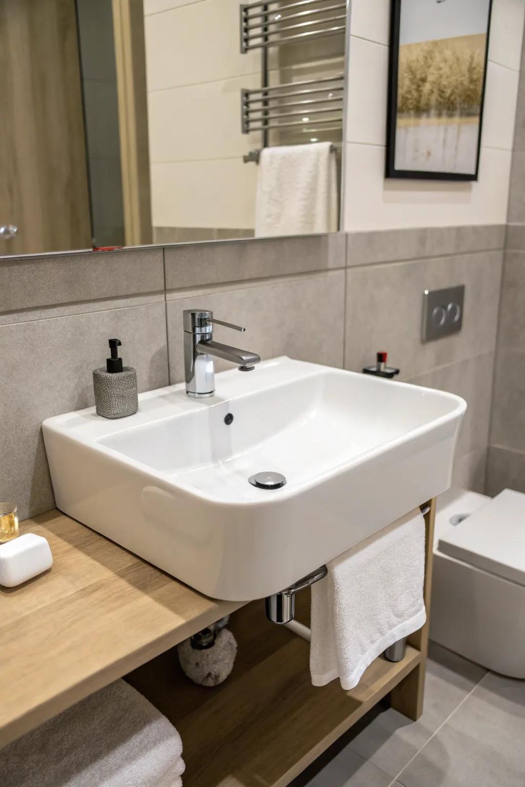 Mounted sink for a minimalistic and spacious feeling.