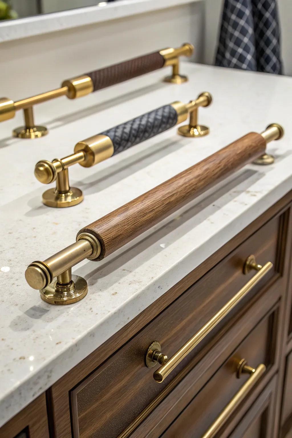 Duo-texture handles provide an exceptional combination of textures and hues.