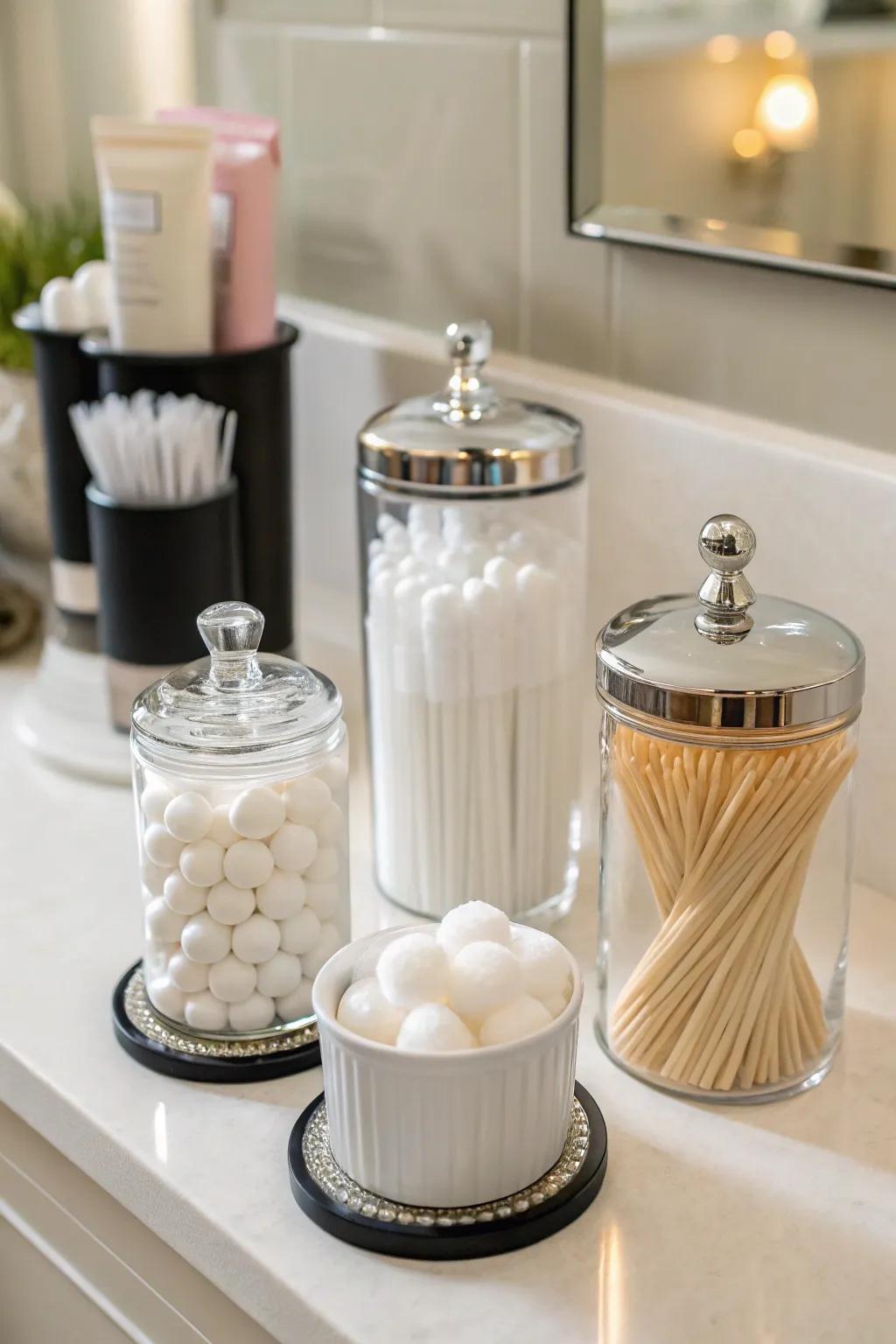 Practical decor with stylish jars for daily essentials.