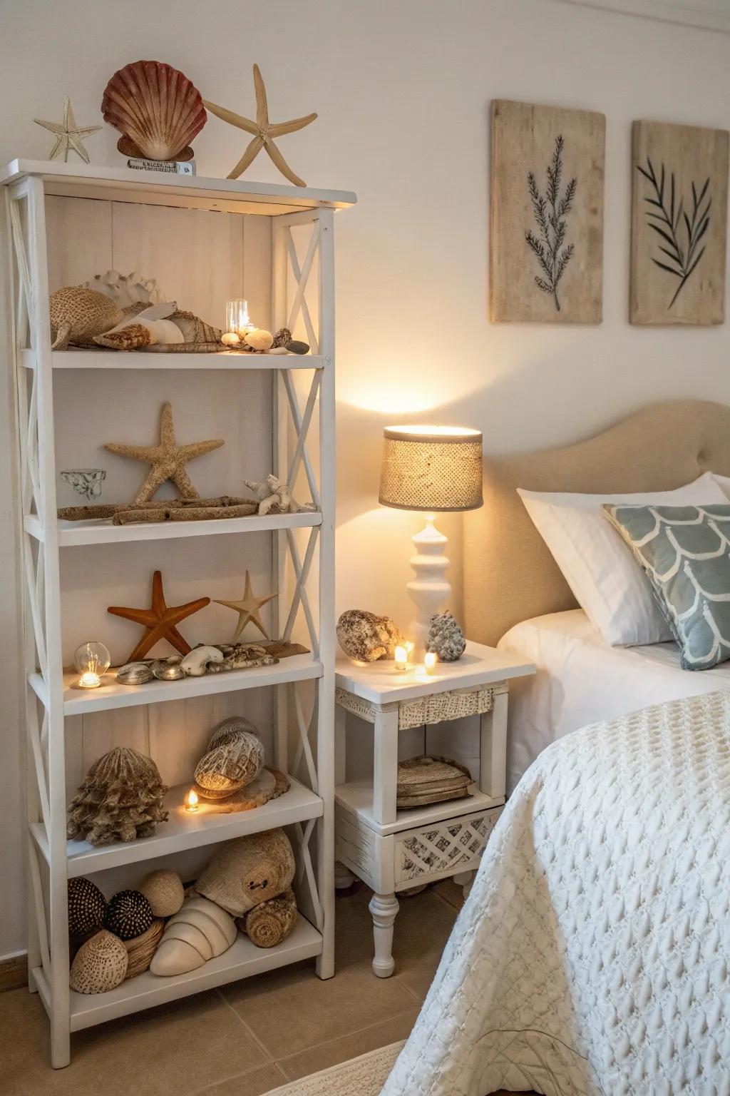 Seashells and marine stars contribute a hint of the sea to your bedroom.