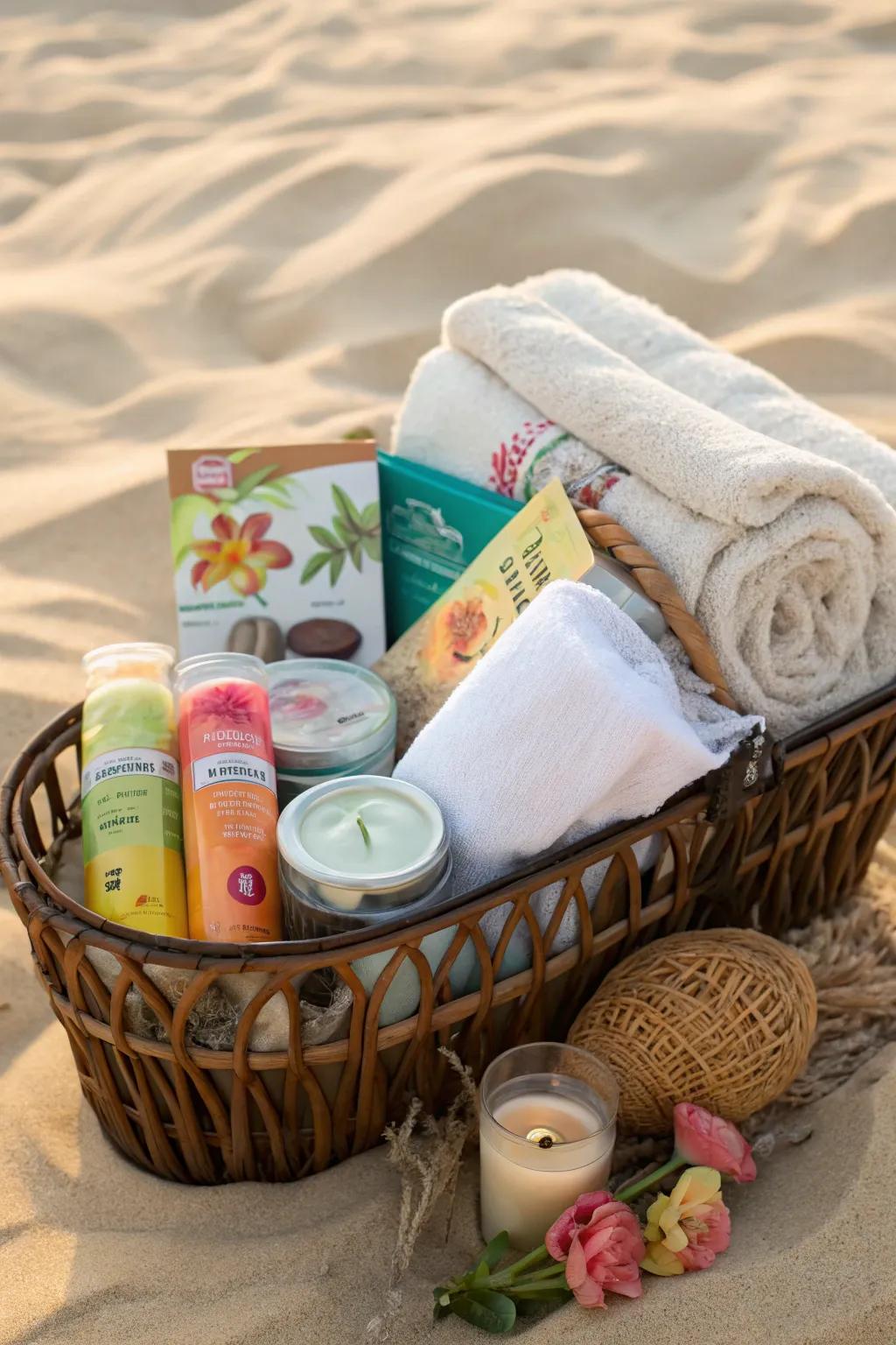 Enchant with an exotic present hamper packed with beachy treats.