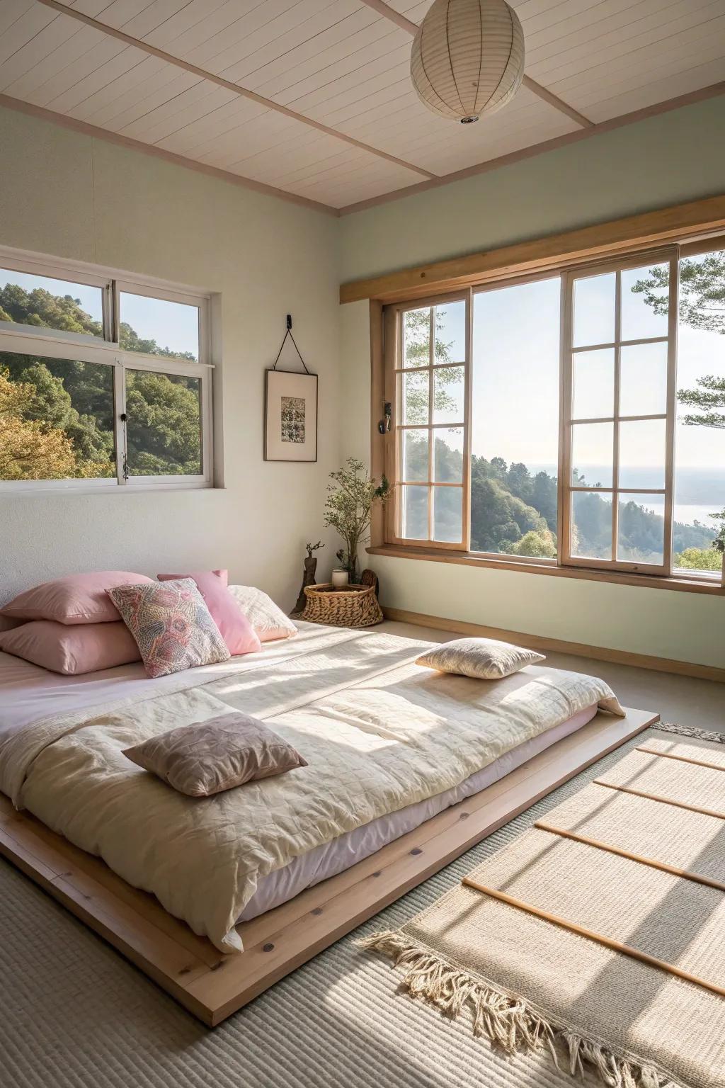 Enhance your floor bed area using light shades and plenty of natural light.