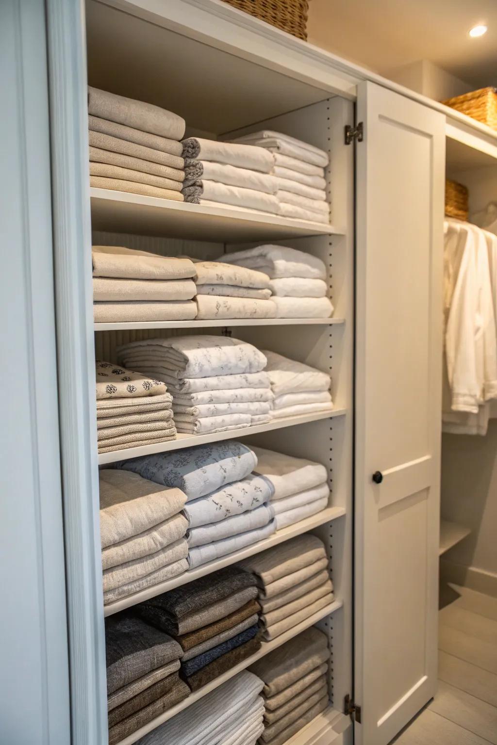 Tiered shelving makes the most of compact storage areas.