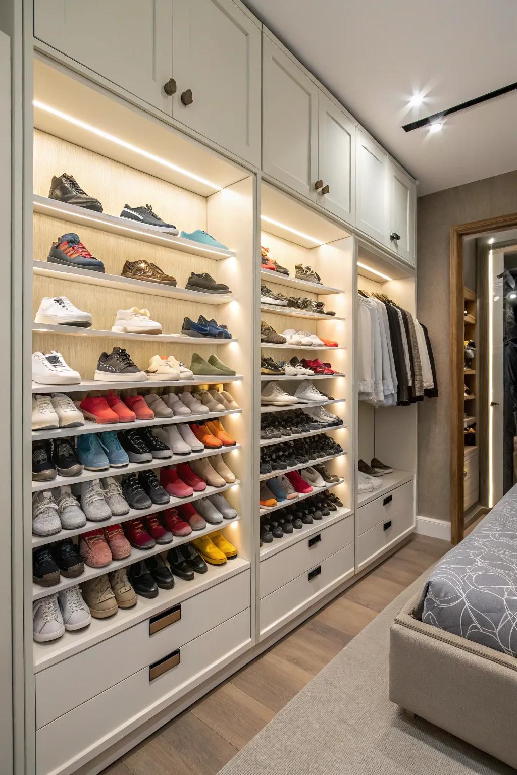 A shoe wall organizes and showcases your collection.