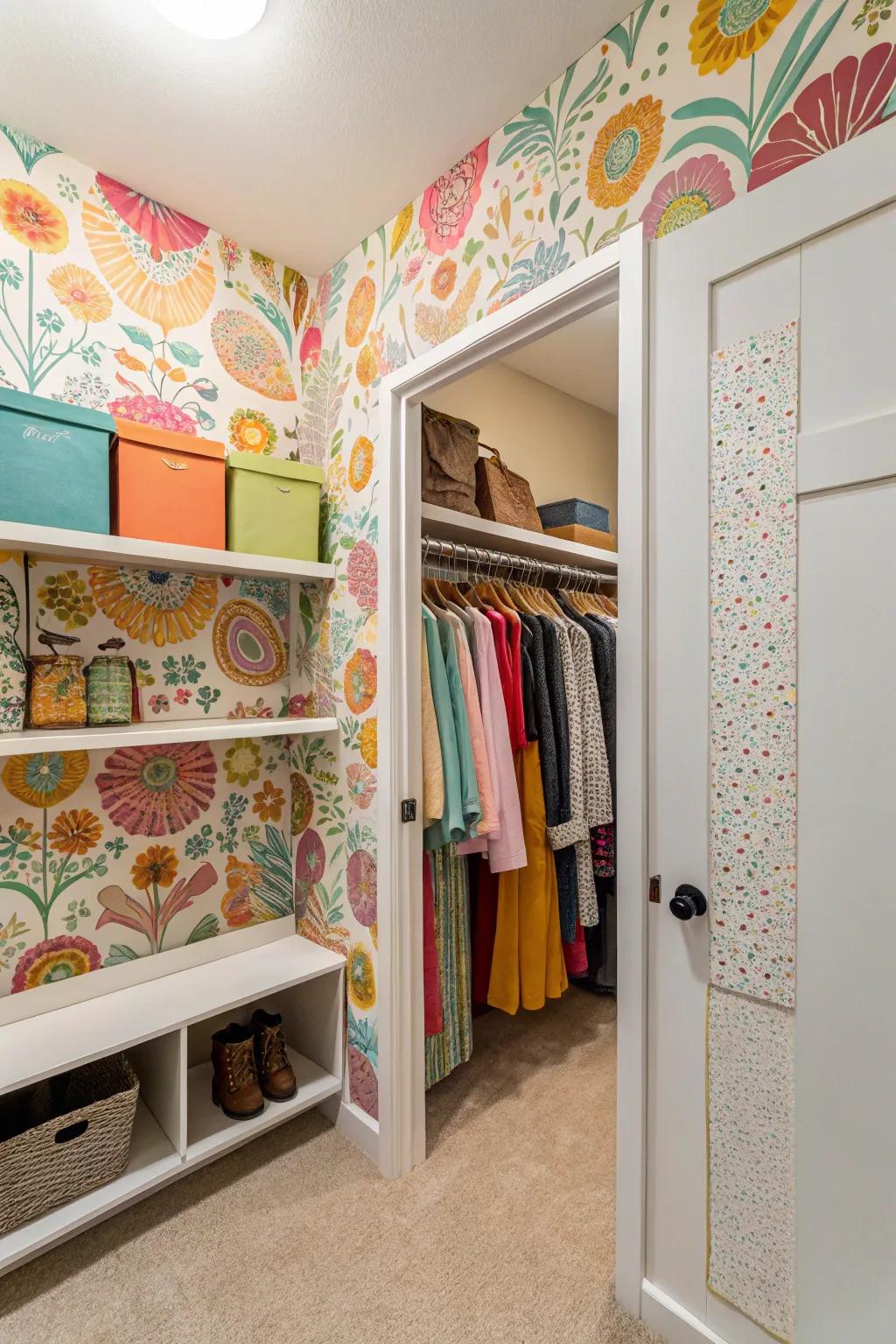 Wallpaper gives your closet a striking and fashionable touch.