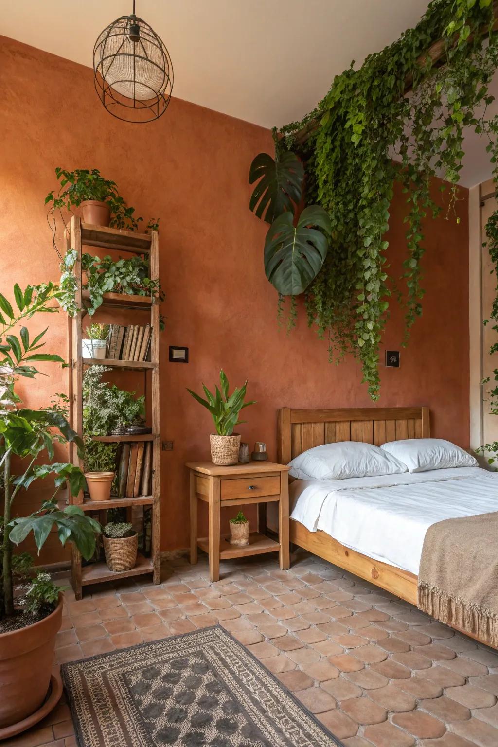 Natural tones furnish a grounded and harmonious bedroom ambiance.