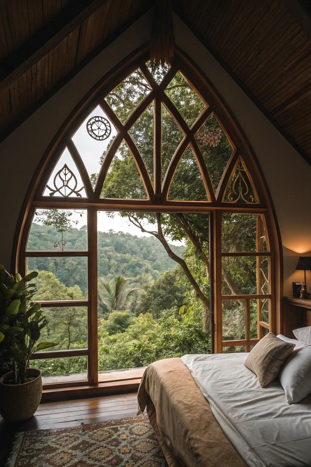 Distinctive window frames contribute individuality and charm to your bedroom.
