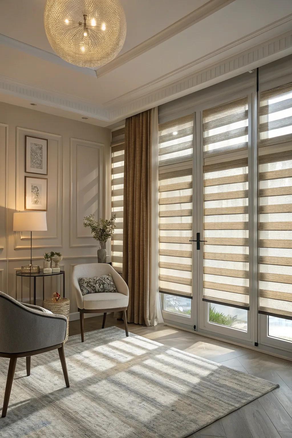 Double-layered coverings for adaptable light control.