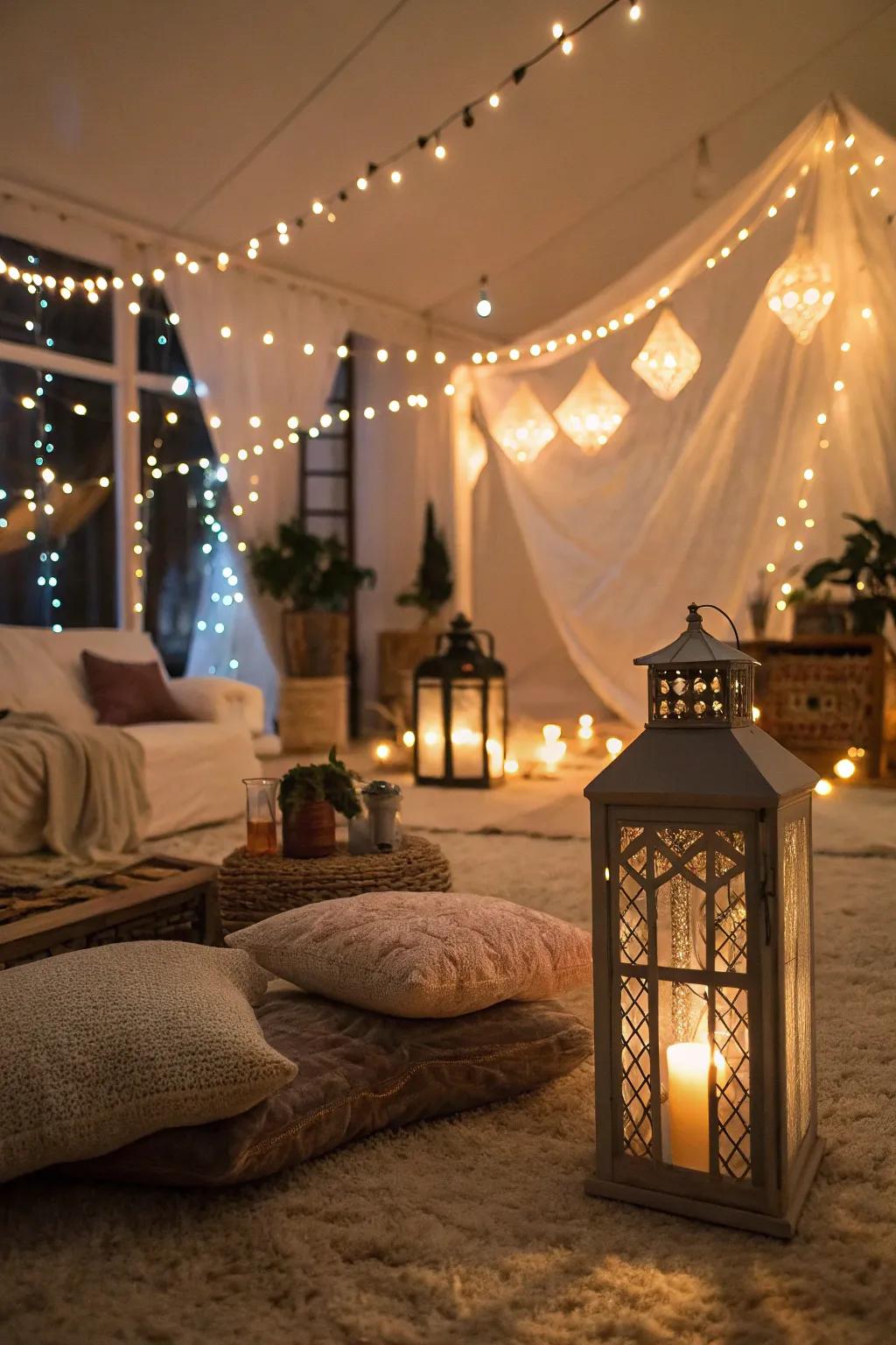 Create a captivating ambiance using delicate, inviting lights.