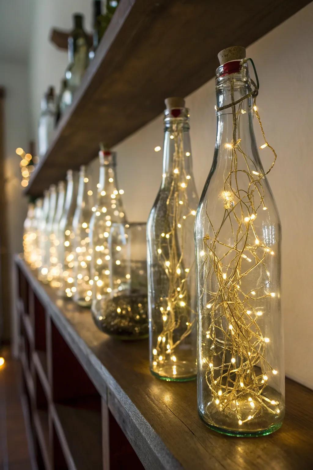 Creating magical lighting using glass bottle fairy lights.