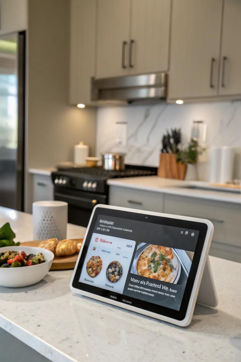 An intelligent display acts as a multipurpose kitchen aid, providing recipes and managing home devices.