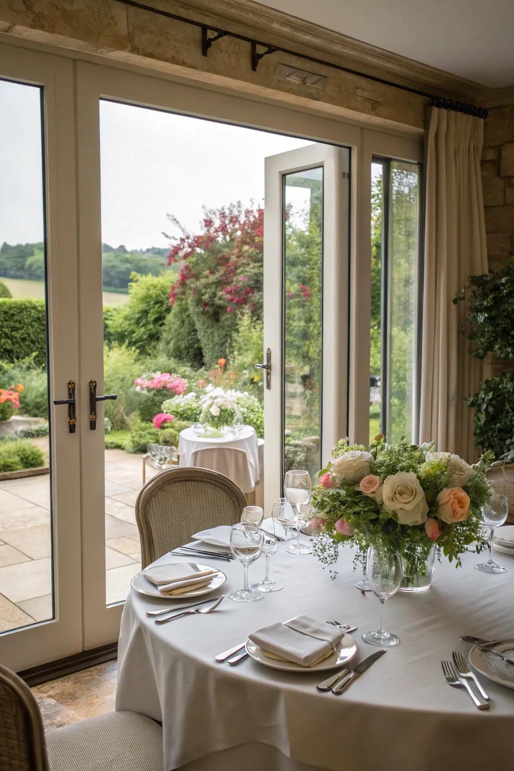 Savor meals with a view of the garden by setting up your dining space near folding doors.