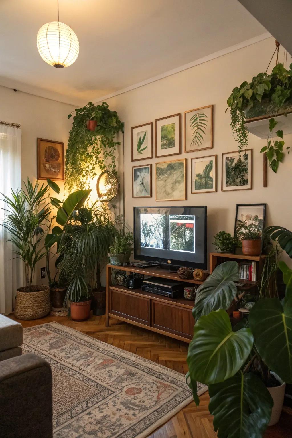 Your TV area gains personality from ornamental accents.