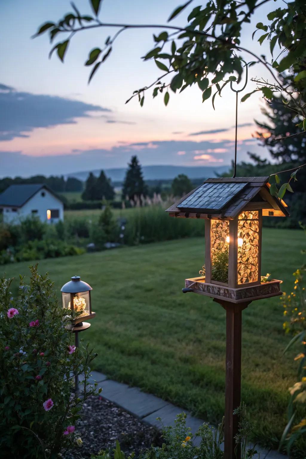 A solar-powered feeder that brightens the garden when the sun goes down.