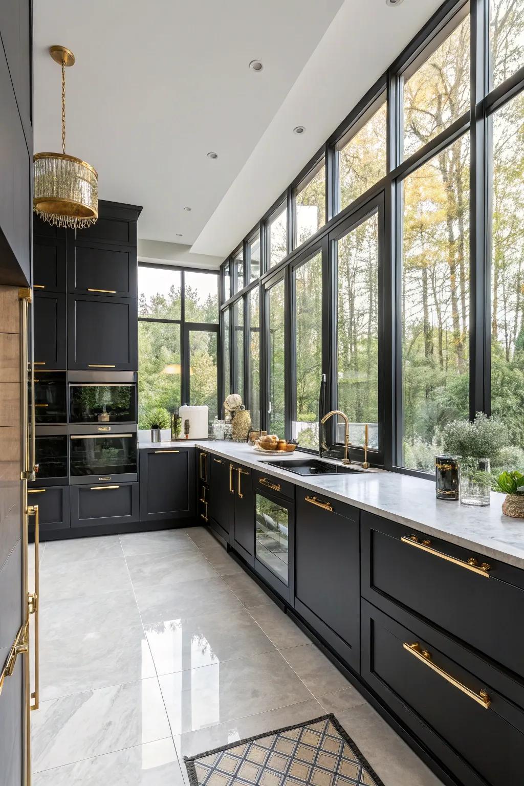 An open design with ebony and gilded highlights enhances space and light.