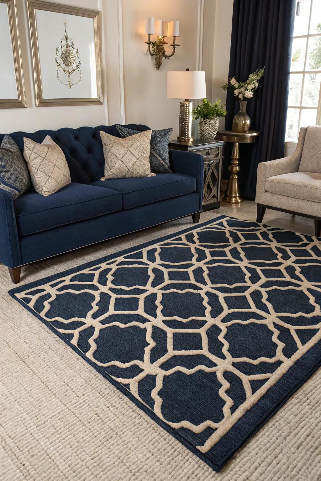 A detailed floor covering infuses warmth and texture into the space.
