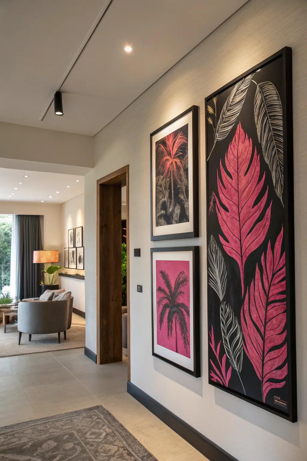 Artwork with matching colors unites the room’s aesthetic.