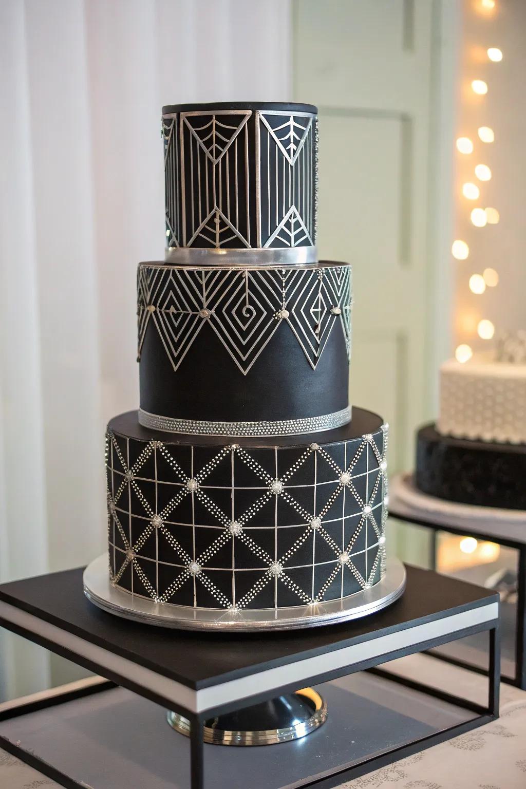 A contemporary ebony and bright wedding pastry.
