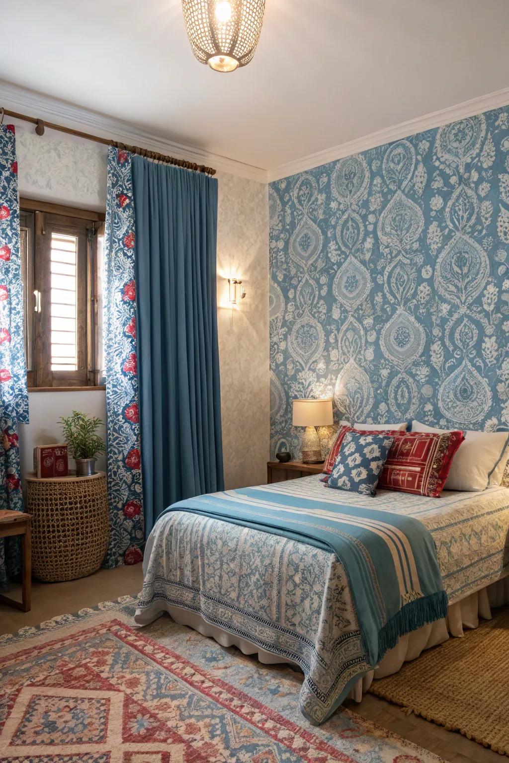 Blue motifs inject energy and individuality.