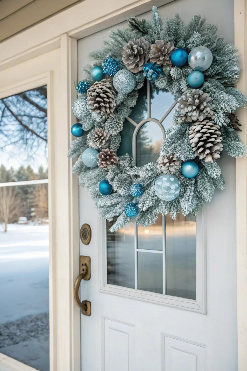 An icy azure circlet tenders a cordial greeting to holiday guests.