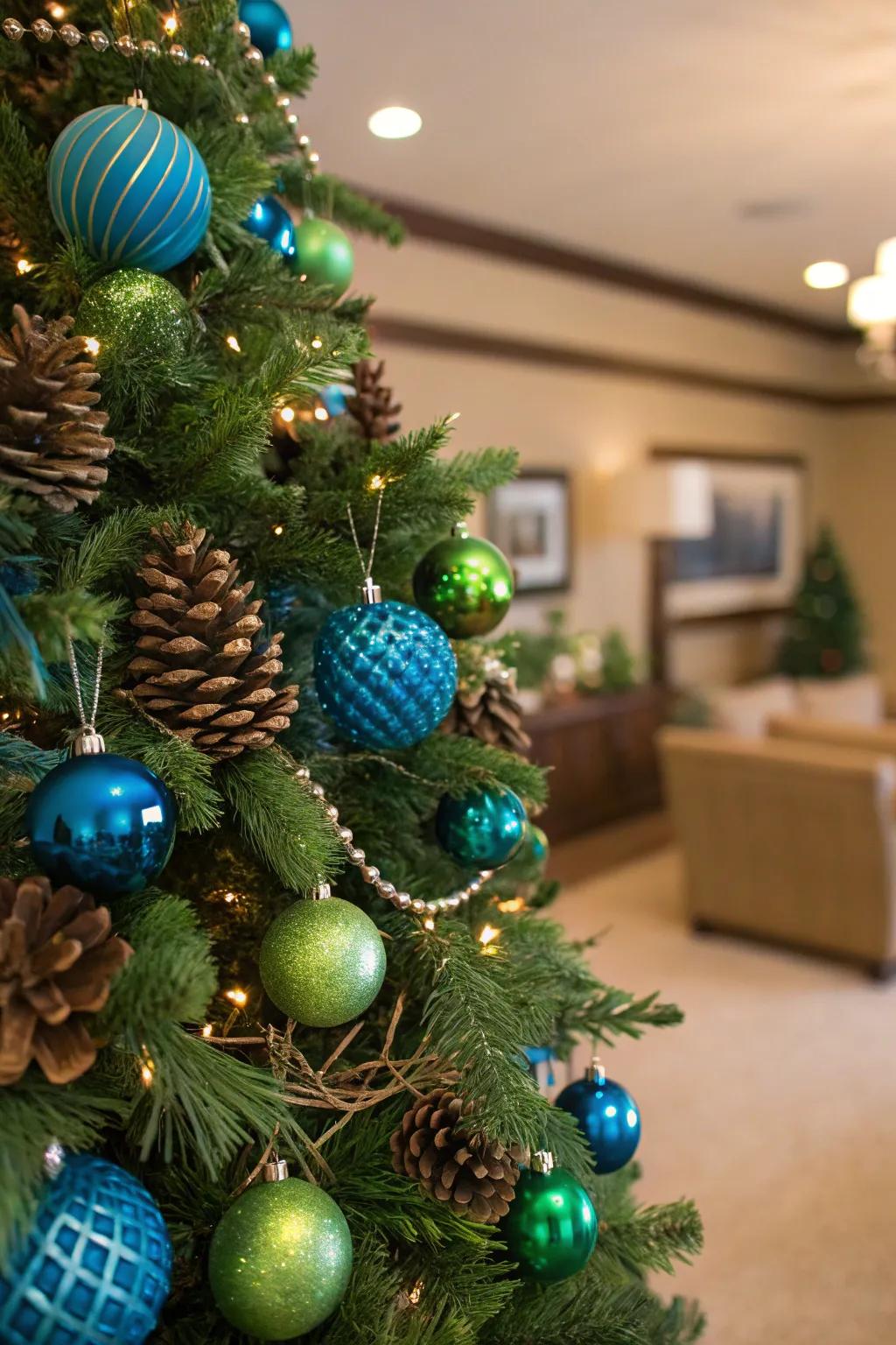 A woodland dream with azure and verdant decorations.