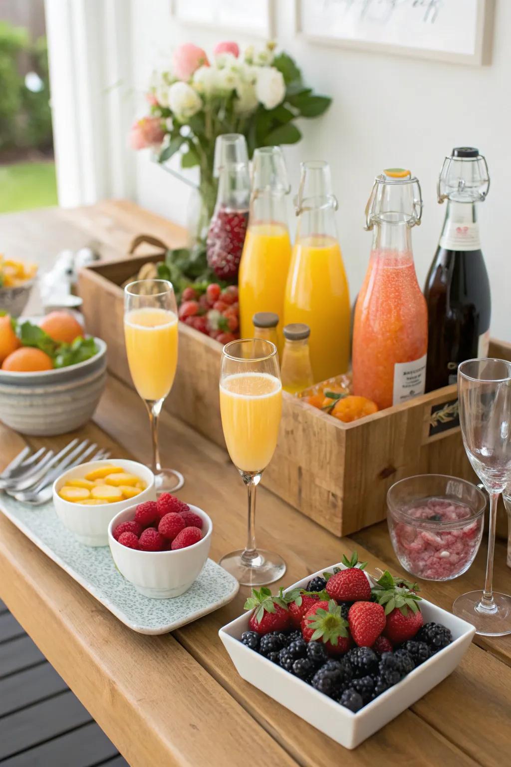 A build-your-own mimosa station presents endless bubbly opportunities for attendees.