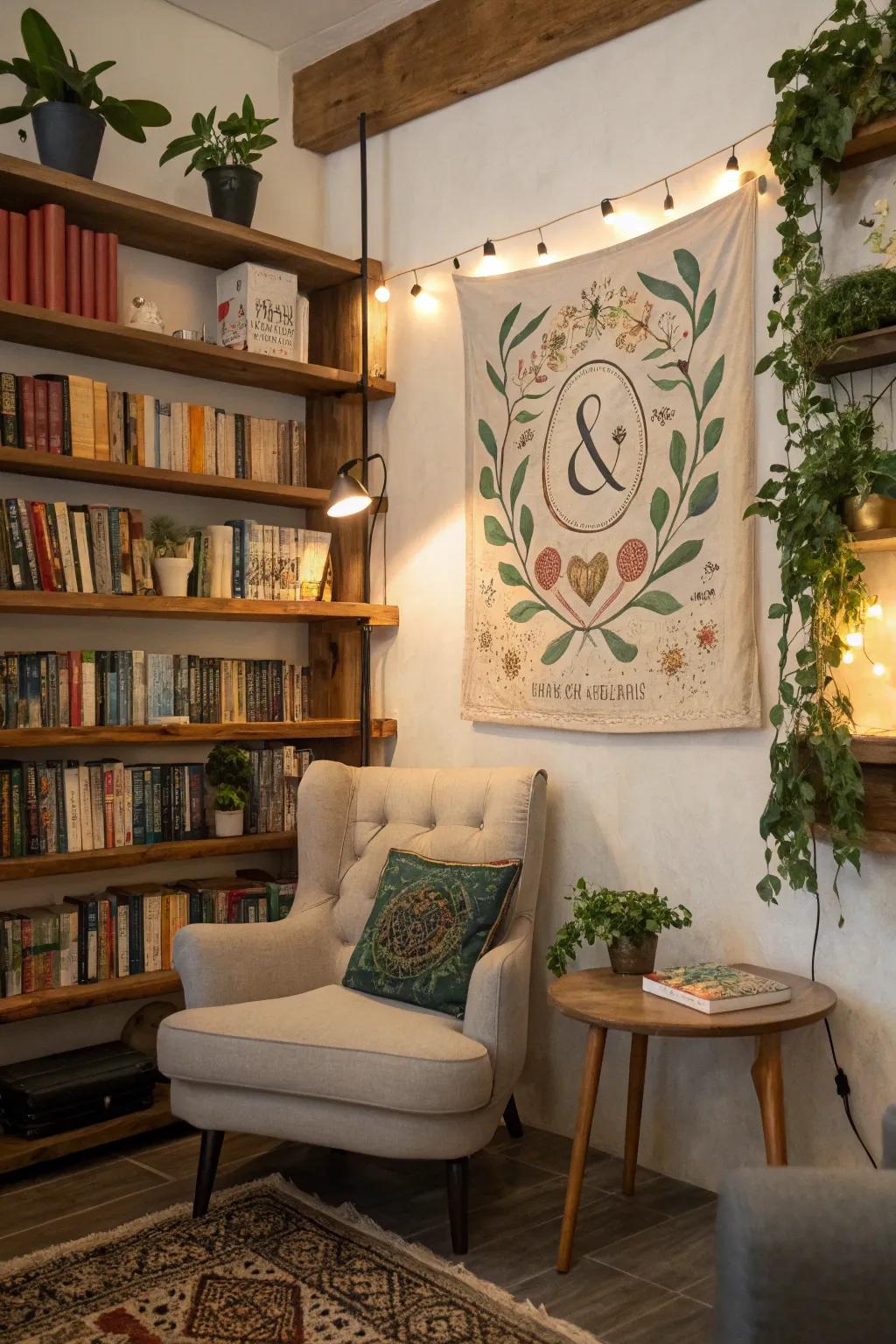A personalized boho painting reflecting individual stories and personal ties.