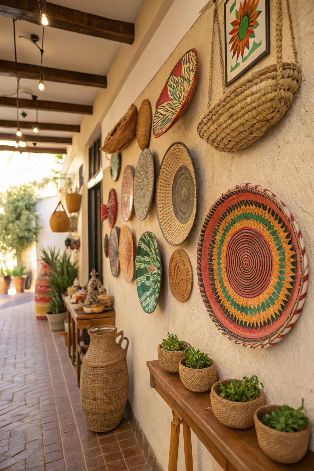 A boho wall enriched with ornamental touches that enhance dimension and interest.