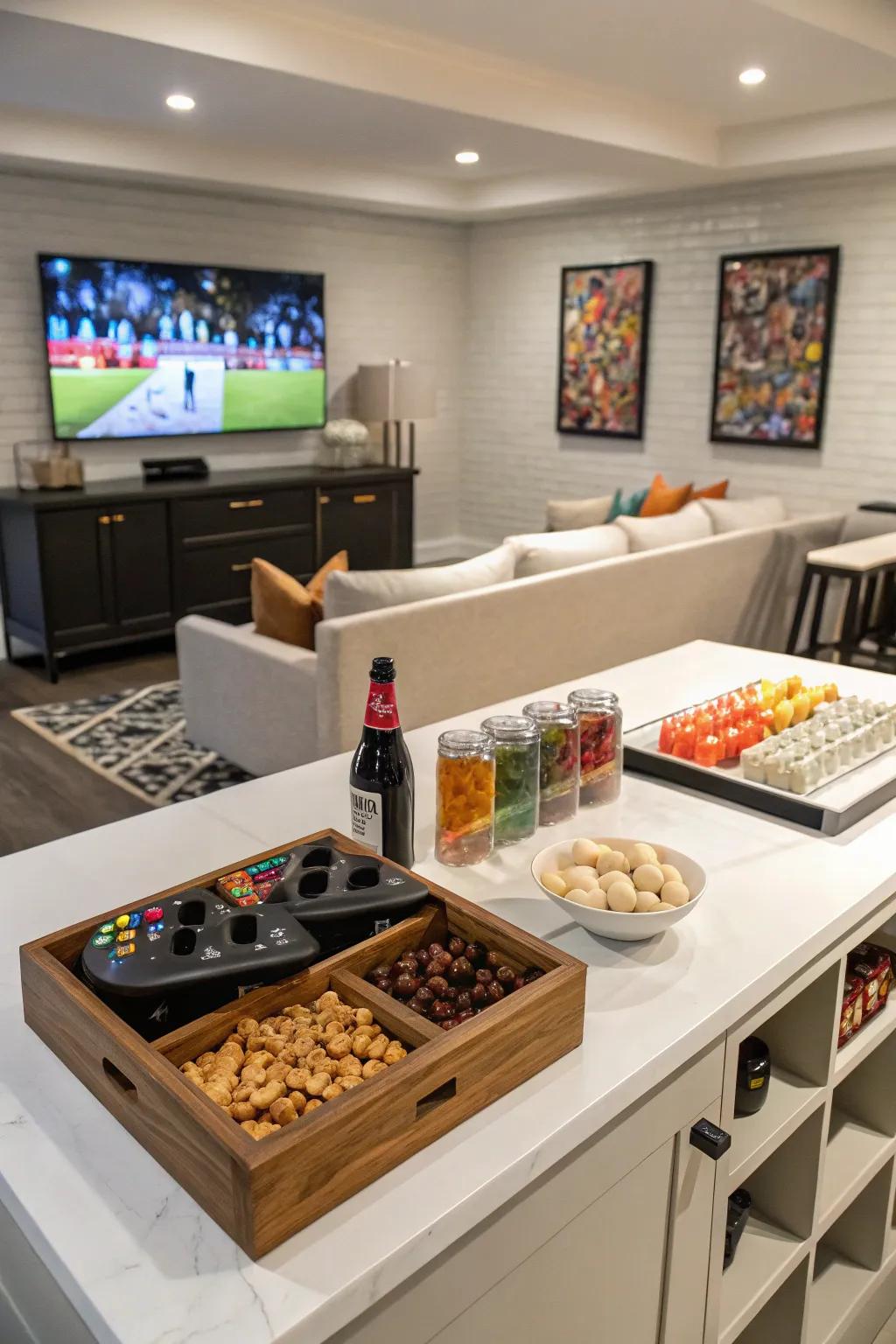 A convenient refreshment and snack point enhances the experience of gatherings in the game room.