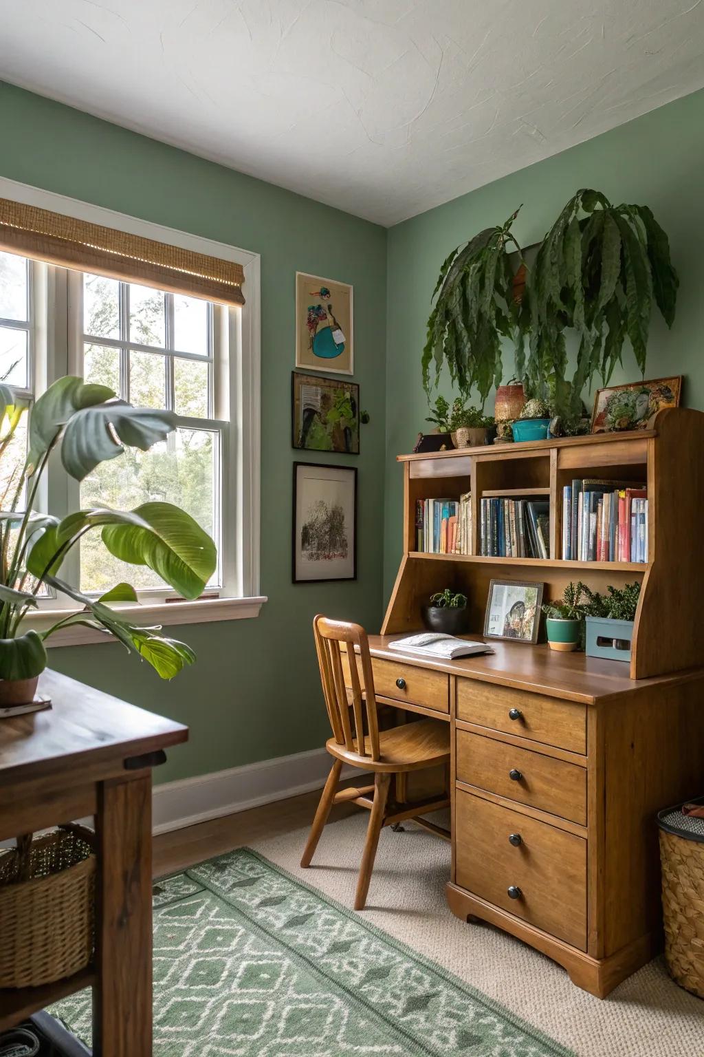 Craft a serene haven with subdued verdant hues.