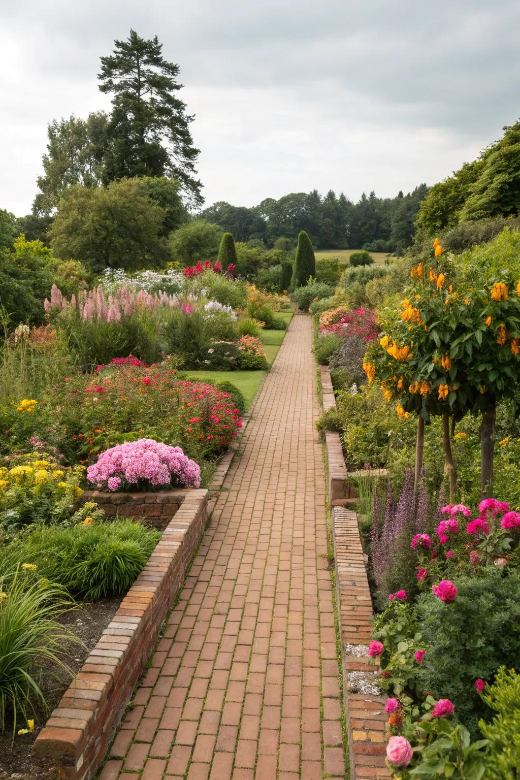 Pathways and brick beds offer a seamless garden experience.