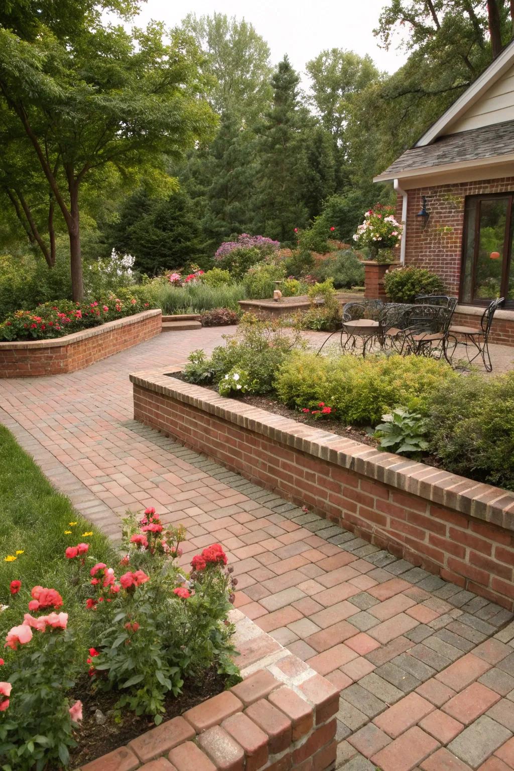 Comparing brick borders specify areas and incorporate aesthetic appeal.