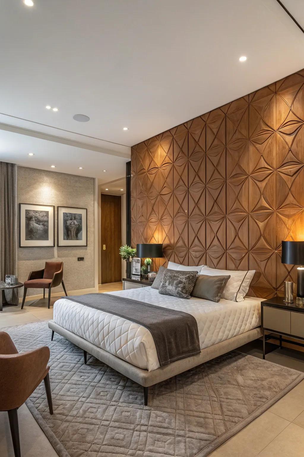 A textured feature wall adds dimension and captivation.