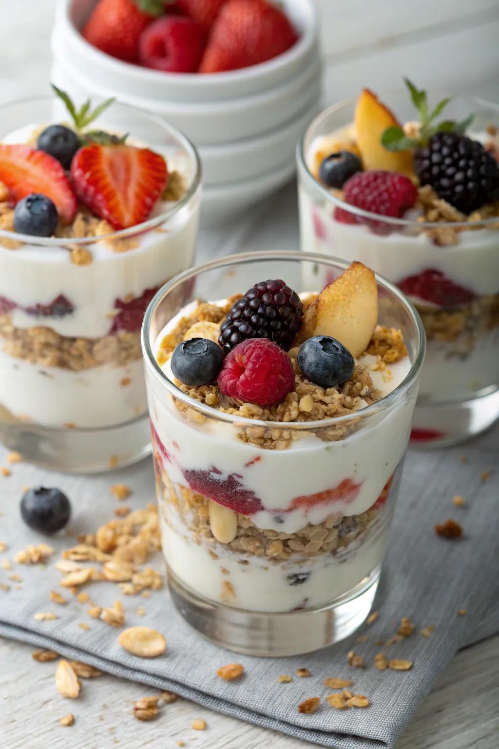 Nutritious yogurt and granola parfaits providing visual appeal.