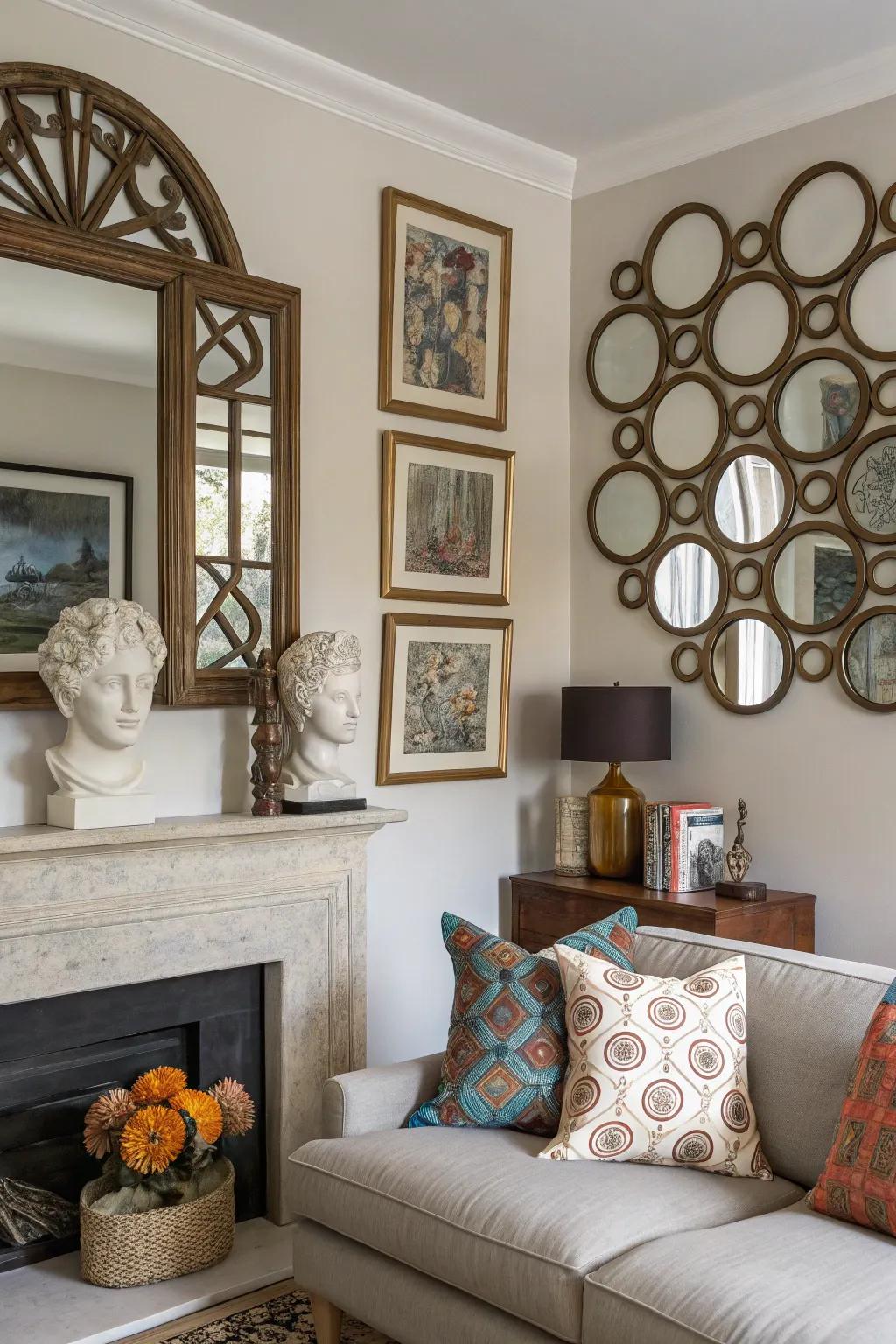 Reflectors and art can improve the room's depth and visual appeal.